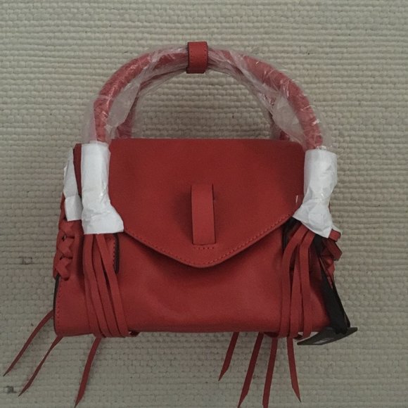 Joy Gryson Belted Strap Whipstitch Red Nyla Satchel Bag - Picture 3 of 7